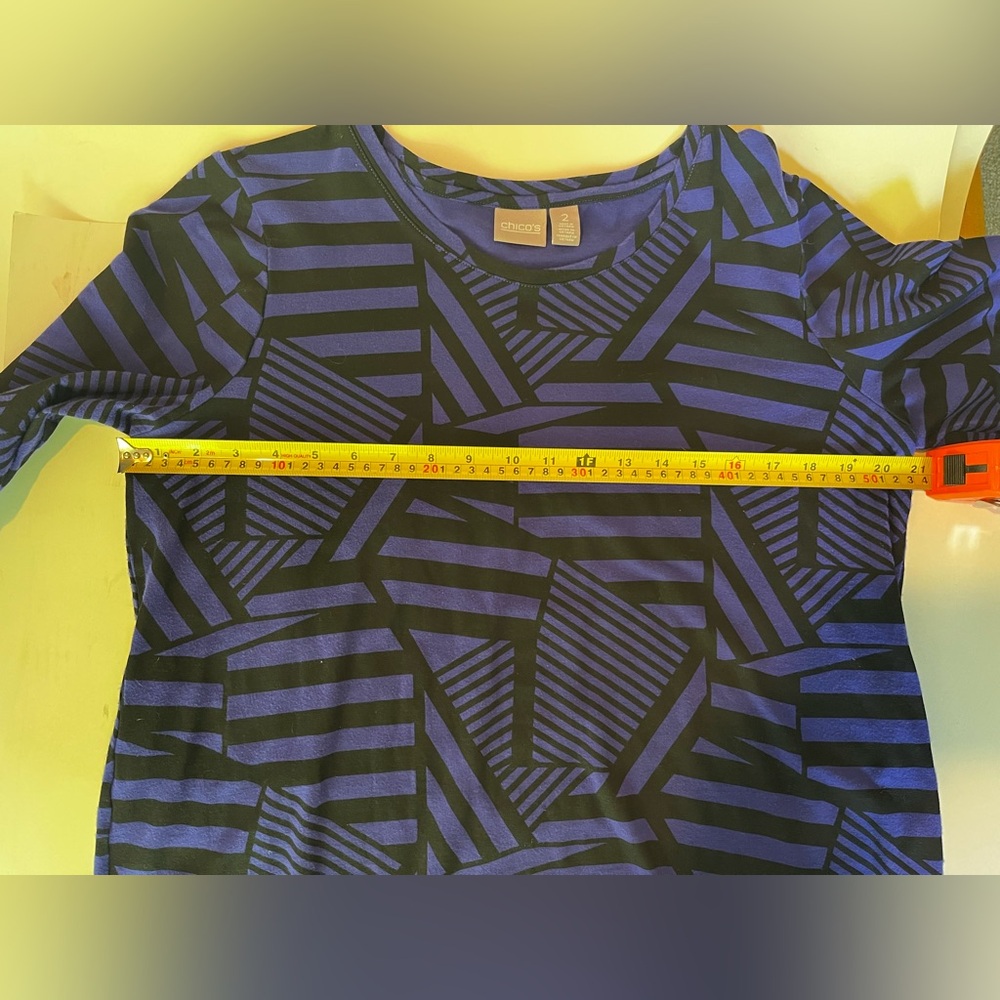 Chicos Womens Long Sleeve T-Shirt Blue Black Zig Zag Stripe Sz 2 (L/12) EUC - Picture 6 of 8